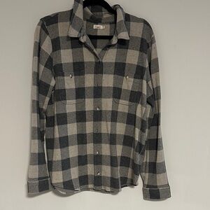 Faherty Women's Legend Shirt, Size Large/L, Tan/Charcoal Plaid